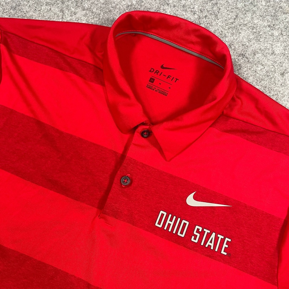 Nike Mens Ohio State Polo Shirt M Red Striped Dri-FIT Short Sleeve Logo